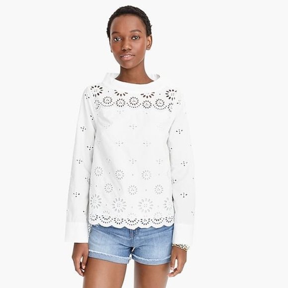 J. Crew Tops - J. CREW EYELET FUNNELNECK BLOUSE 2P J.Crew